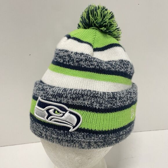 New Era SEATTLE SEAHAWKS Sport Knit Sideline Pom Hat Beanie Old Design CLEAN - Picture 1 of 5